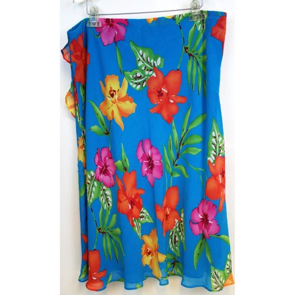 NWT CHAPS Woman Tropical Floral Ruffles Long Flowy Skirt Size XL Elastic Waist - Picture 4 of 9